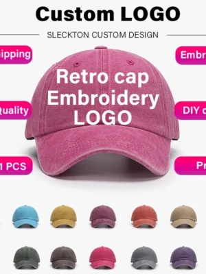 SLECKTON Custom Logo Retro Baseball Cap for Men and Women DIY Design Letter Embroidery Hat Customize Cap Graphic Print Wholesale