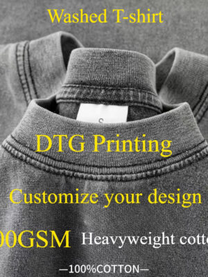 Custom Design DTG Printing Mens Oversized T-Shirt 300GSM Heavyweight Cotton Retro Washed Cotton Tee Hip Hop Style Streetwear