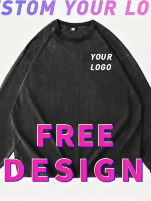 Custom T-shirt free print logo images vintage washed design Long sleeves clothes cotton cultural shirts men's women's Casual tee